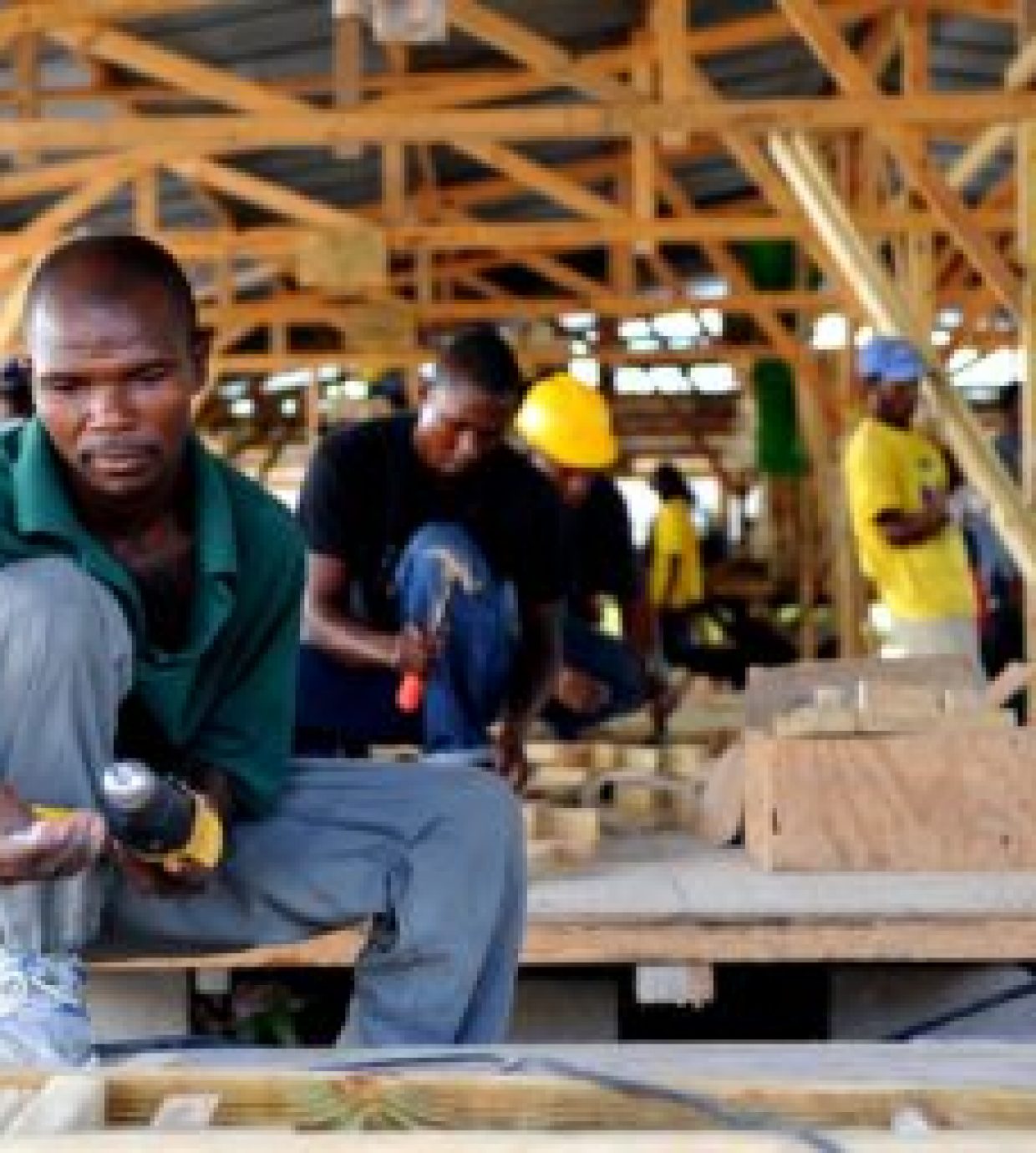 Preparing shelter materials workers prepare materials for transi